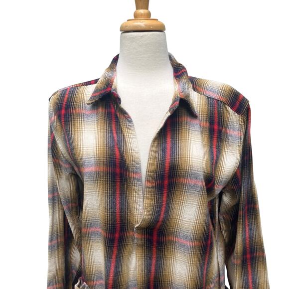 CP Shades Teton Tunic Shirt Sz S Brown Red Plaid Cotton Oversized Lagenlook - Picture 2 of 12